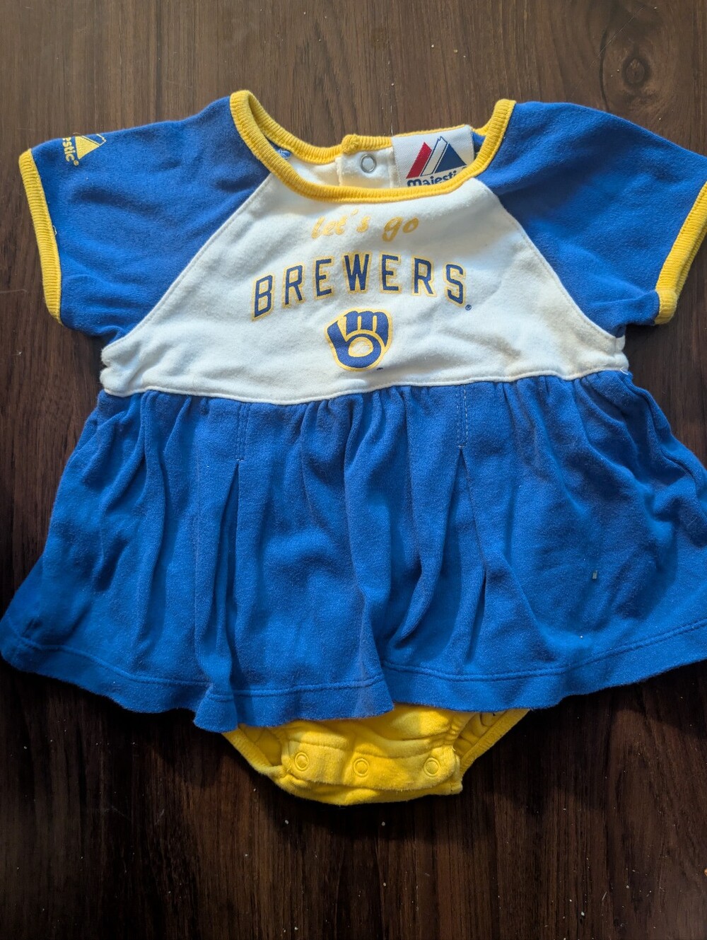 Majestic Milwaukee Brewers Infant Dress Bodysuit in Blue & Yellow